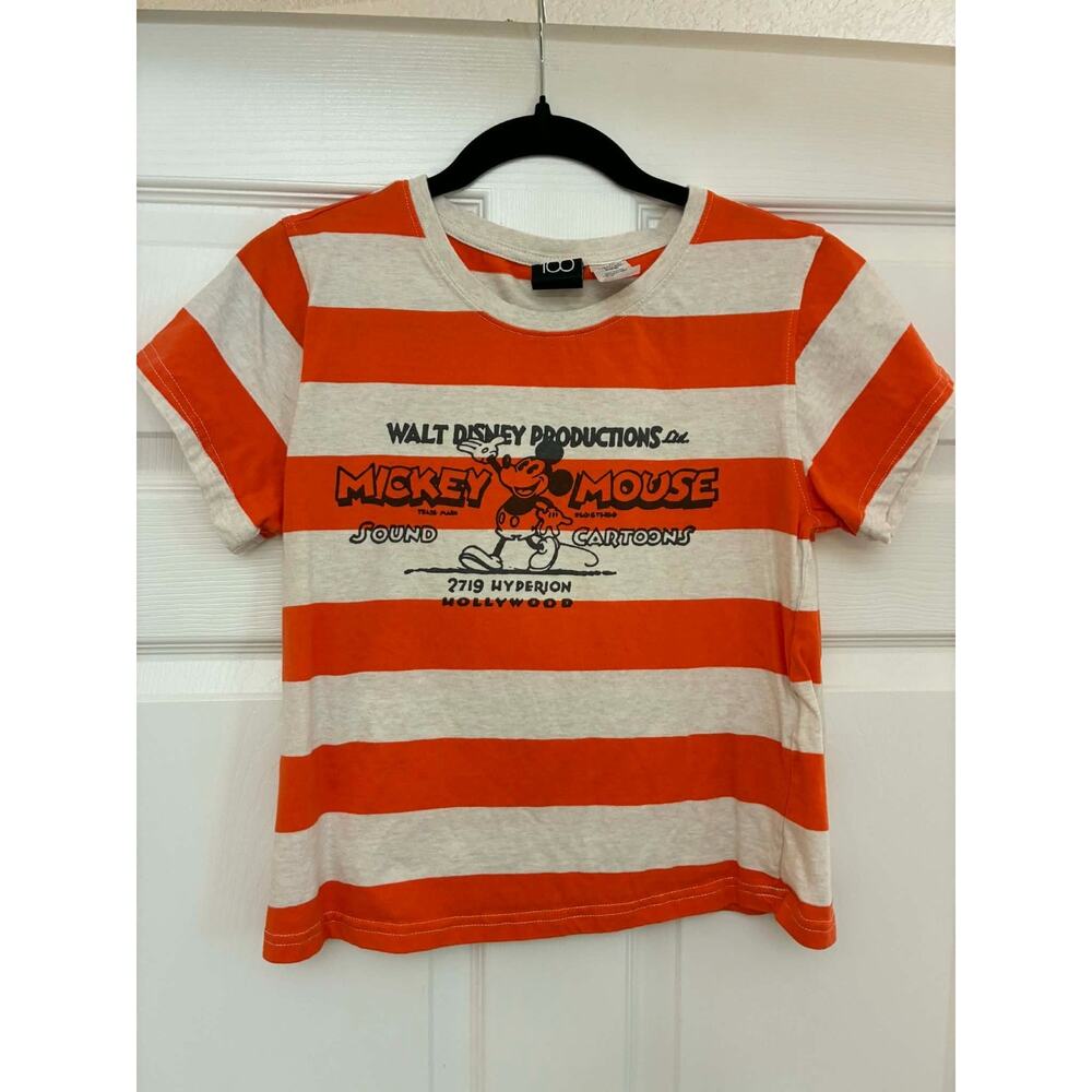 Disney Mickey Mouse Striped T-Shirt Womens Small Orange White Walt Disney‎